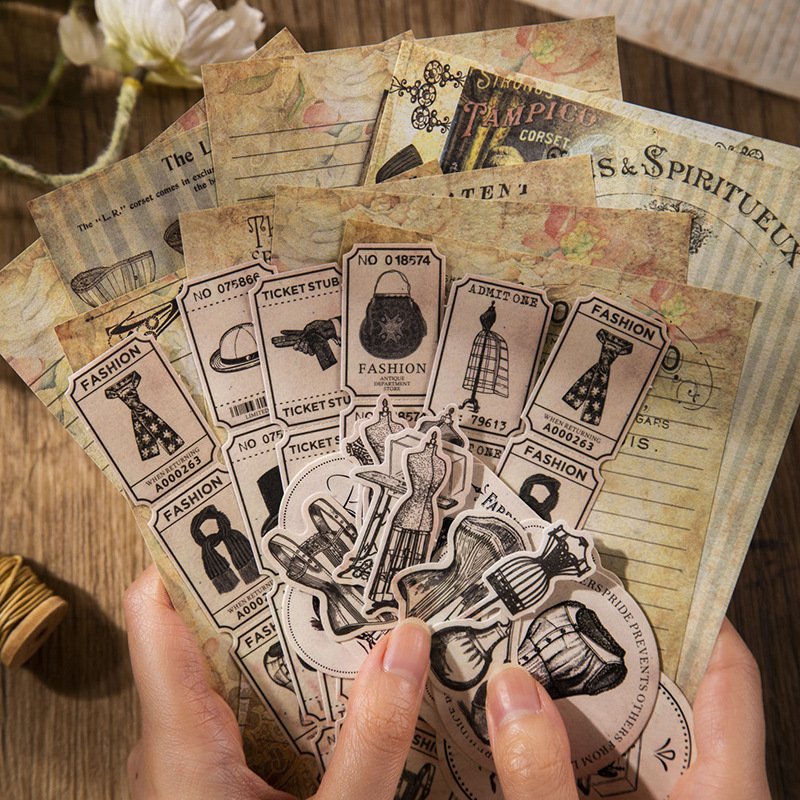 Vintage Junk Journal Scrapbooking Paper - 60 шт., винтажные наклейки + декоративная