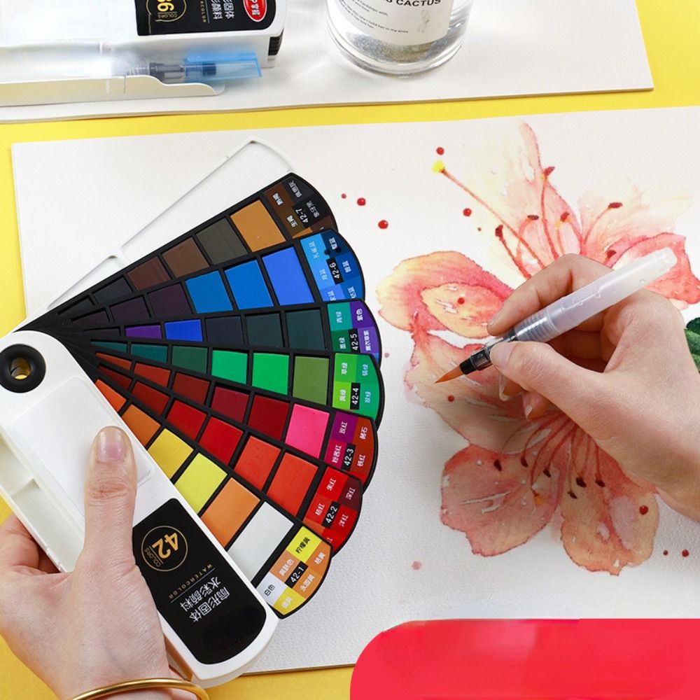 Watercolor Paint Set Solid Pigment - Складной набор акварельных красок с кистью-флаконом,