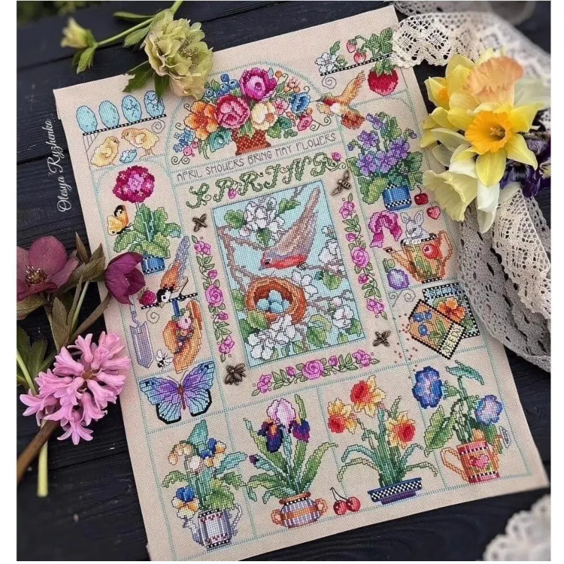 【CC2937 Весенний сад】 Набор дл – обзор и цена Cross Stitch Stamped Kits Beginners