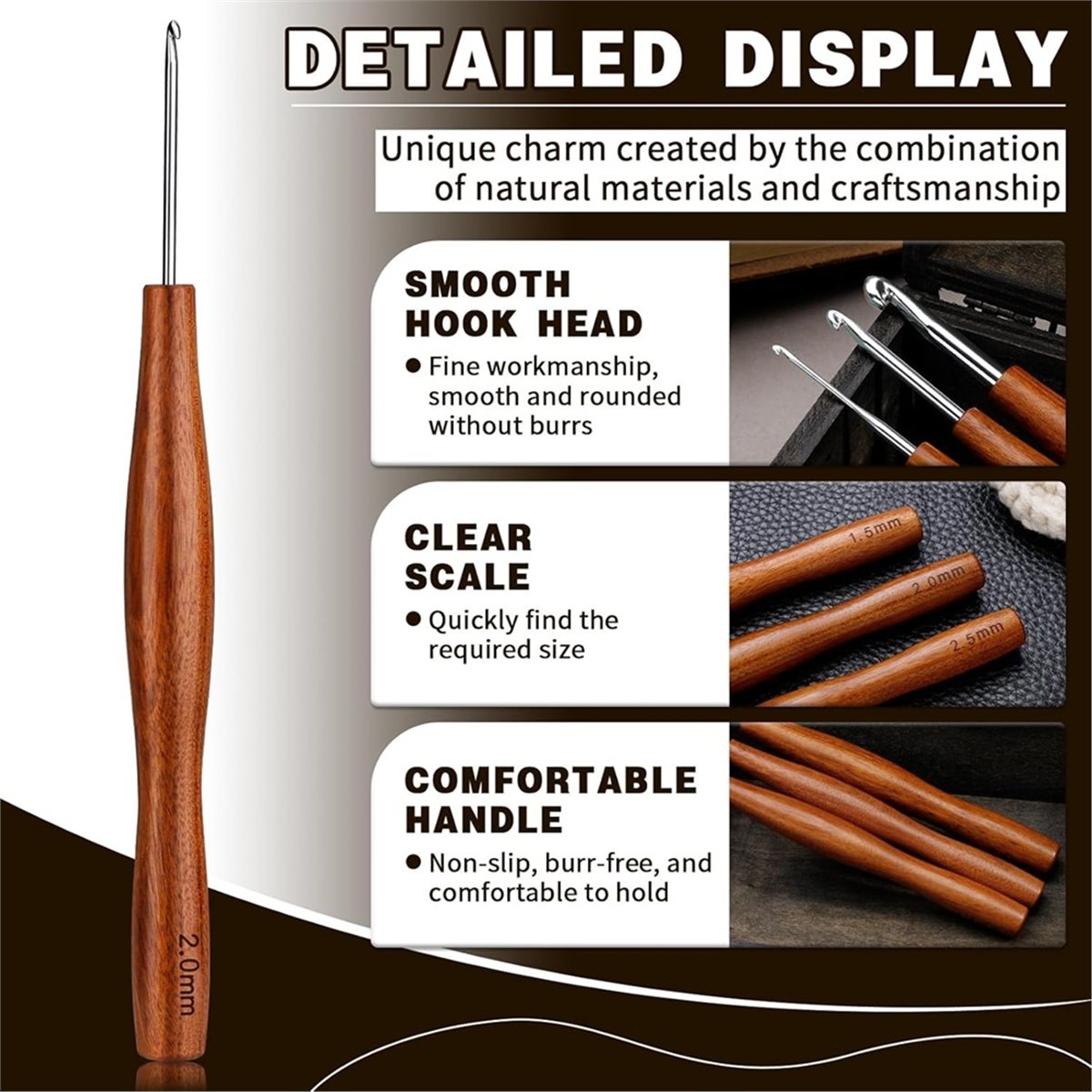 Набор крючков для вязания NOCM – обзор и цена Wooden Crochet Hooks Ergonomic Handle